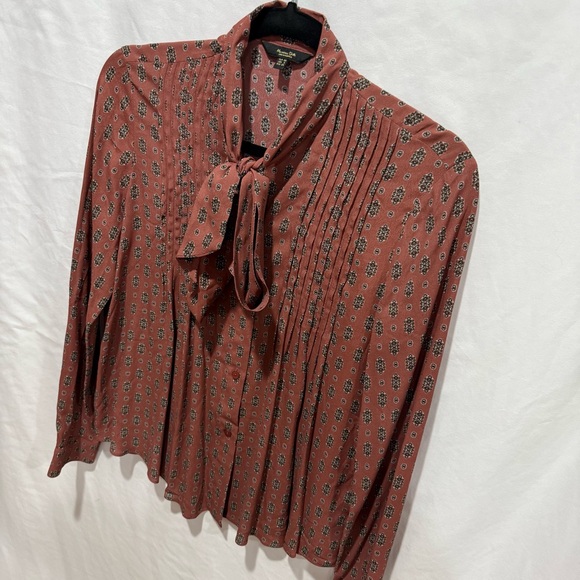 Massimo Dutti Dark Floral Paisley Pussybow Blouse Size 2 Small Academia Chic - Picture 2 of 15